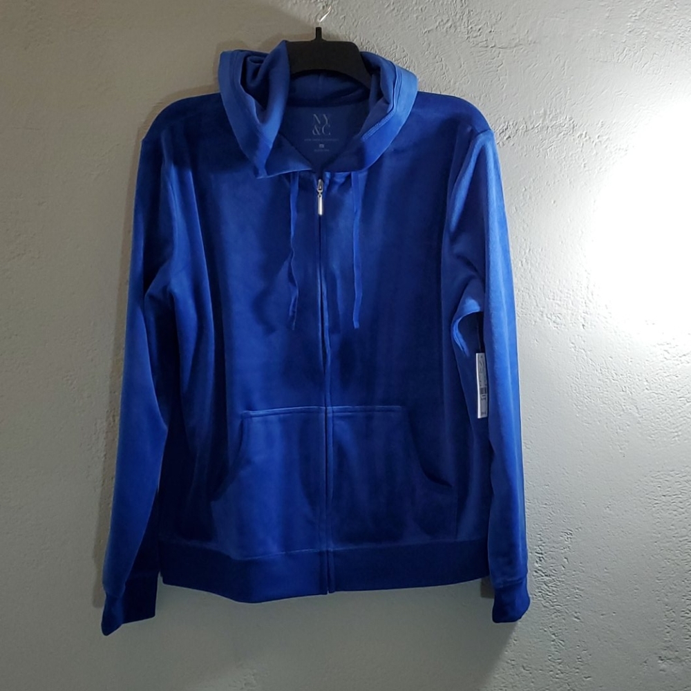 Velour Zip Hoodie Blue Jacket- XL